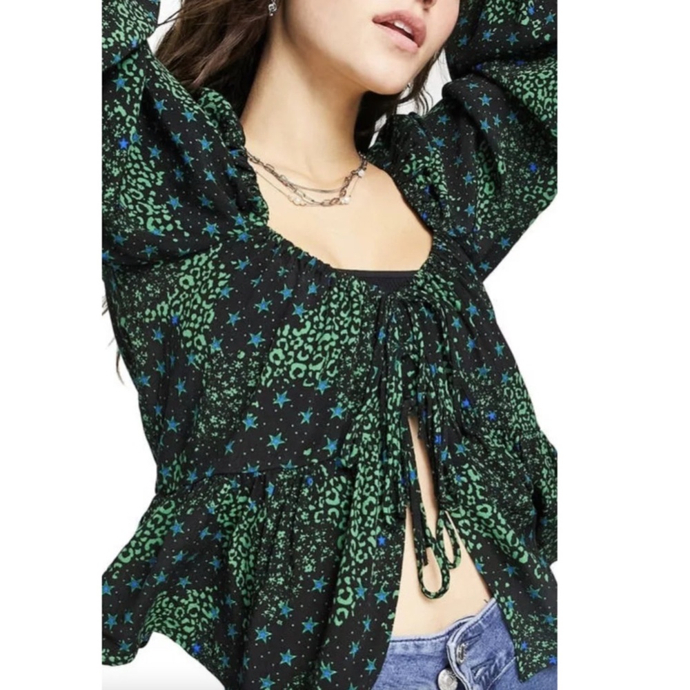 Topshop Women's Mixed Print Tie-Front Blouse